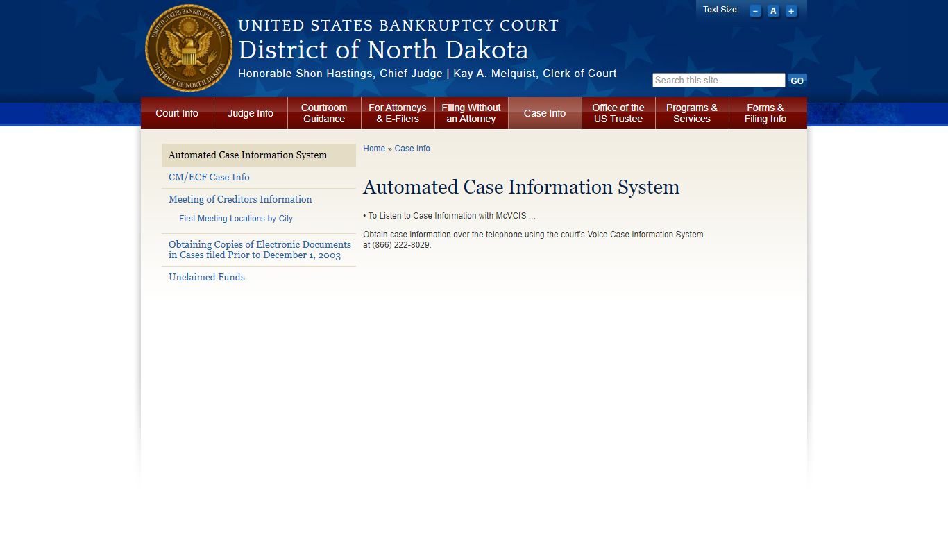 Automated Case Information System - United States Courts